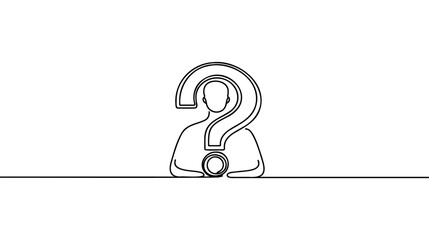 Wall Mural - Continuous one single line drawing Thinking man with question mark icon vector illustration concept.