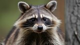 Fototapeta Zwierzęta - A Raccoon With Its Head Tilted Listening Intently