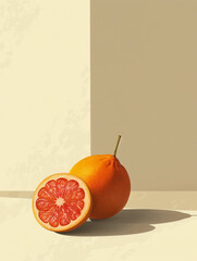 Poster - Half-cut juicy grapefruit on beige background.