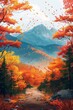 Colorful autumn illustrations of mountain scenery