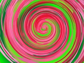 Poster - Vortex with red, pink and green colors - abstract graphic with effect of depth of space, mixing colors, motion, rotation, infinity. Topics: texture, pattern, abstraction, wallpaper, computer art