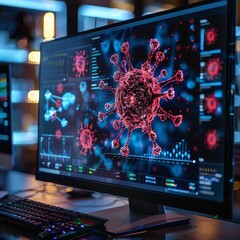 Poster - the computer screen displayed a warning about a potential cyber threat, prompting the antivirus soft
