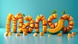 © steevy84 - 3d mango inscription  from fresh mango slice on a teal simple background.