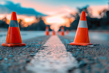 Close-up photo of orange signal cone with white stripes that signal problems on public roads or construction or repair work.