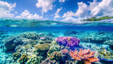 Fototapeta Do akwarium - Panoramic image showcasing the stunning marine life and clear waters of the Great Barrier Reef in Australia