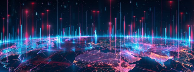 Poster - graphical representation of investment growth and cyber threat reduction, depicted as ascending and 