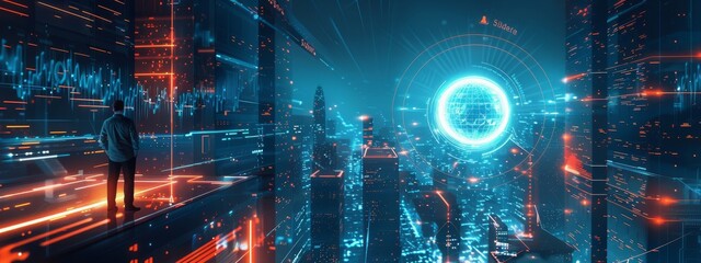 Poster - Illustrate the lifecycle of cyber resilience in action within third-party risk management, showcasing phases of preparation, action, and recovery, space for text,