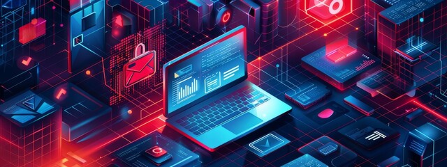 Poster - Illustrate the lifecycle of cyber resilience in action within third-party risk management, showcasing phases of preparation, action, and recovery, space for text,