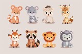 Fototapeta Pokój dzieciecy - AI set di simpatici animali illustrazione per bambini 04