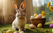 Easter Bunny with Easter Eggs   The character and all objects are fictitious, the image was created using the neural network Fooocus v2