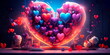 dynamic back to valentine day background with a burst of colorful geometric heart and symbols representing different love subjects. Generative AI