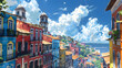 © wing - A cobblestone street lined with colorful houses stretches towards the sea.