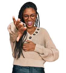 Wall Mural - African american woman wearing casual clothes laughing at you, pointing finger to the camera with hand over body, shame expression