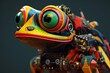 Futuristic Robot Frog: A Metallic Amphibian Prototype in Vibrant Hues