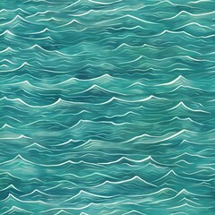 Wall Mural - Blue waves on a seafoam green background 01 - Perfectly repeating background pattern for your designs