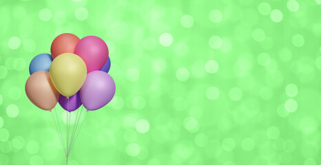Aufkleber - Bunch of colorful balloons on blurred green background. Empty space for text. 3d rendering