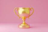 Fototapeta Big Ben - 3D Trophy gold cup and geometric shapes on pink background.