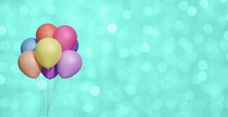 Aufkleber - Bunch of colorful balloons on blurred mint background. Empty space for text. 3d rendering