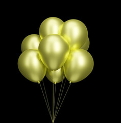 Aufkleber - Bunch of yellow balloons isolated on black background. 3d rendering
