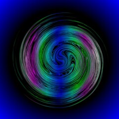 Poster - Vortex with green, blue and violet colors on black background - computer graphic with effect of depth of space, motion and rotation. Topics: texture, pattern, abstraction, wallpaper, computer art