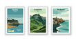 Rochester, Kent. Scafell Pike, England. Seaton, Devon - Set of 3 Vintage Travel Posters. Vector illustration. High Quality Prints