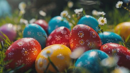 Eerie atmosphere: colored easter eggs await, happy easter