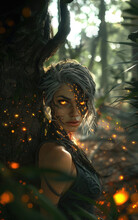 Fantasy Character. Forest Fire Elf Or Dryad. Fantasy Illustration