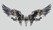 The wings are made of metal and have a mechanical look to them