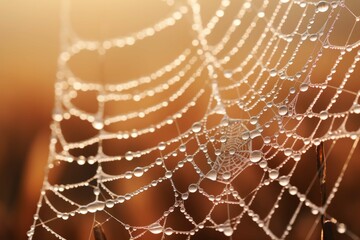  Close-up of spiderweb with dew drops