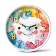 A colorful clock with a smiling face and numbers 1-12