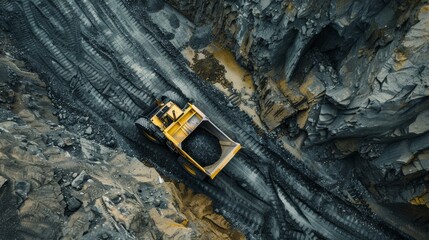 Wall Mural -  Open pit mine industry, big yellow mining truck for coal anthracite 