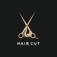 Wall Mural - Beauty hair cut logo design vector for business with golden gradient color concept premium