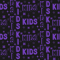 Poster - Retro 90s style 3d lettering seamless pattern. Word Kids. Vector outline doodle hand drawn words in 3d style. Perfect for modern textile, banner, wrapping paper, decoration