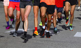Fototapeta Boho - legs of many runners with sports sneakers during the foot race
