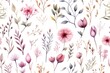 beautiful lightweight background with vintage style watercolor plants and floral elements on white
