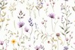 beautiful lightweight background with vintage style watercolor plants and floral elements on white