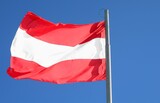 Fototapeta Boho - Austria flag with red and white stripes on background of the sky
