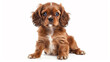 Beautiful puppy of Cavalier breed on a white background. Pet insurance advertising concept. Day of the Dog. Postcard. Cutout