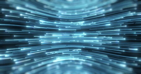 Poster - blue concentric arcs mimic the pulsation of data currents or the oscillation of energy in a digital 