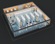 Isometric top view of supermarket interior with empty shelves. 3d illustration on black background