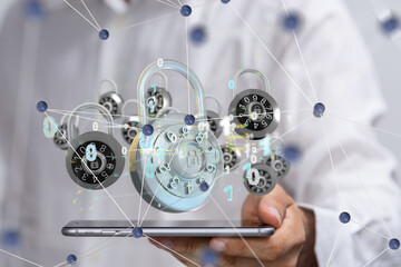 Aufkleber - Security Shield concept, data protection. Shield with dots and lines connectio