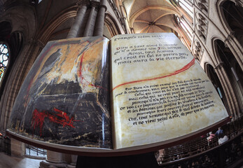 Poster - Bible sculpture in Saint John the Baptist Cathedral in Lyon city, France