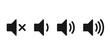 Speaker volume icons with sound waves. Volume up, down, and mute collection. Vector illustration