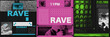 © annetdebar - Set of square template posters or IG Posts with acid green and blue and pink colors. And halftone collage elements. Vector trendy dada design. Rave party invitation.