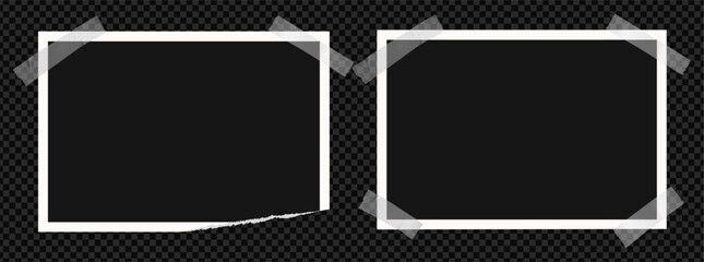 Aufkleber - Photo frame for pictures. Vector album template with piece of tape. Scrapbook on transparent background as a png. Ripped border paper