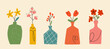 © annetdebar - Set of flower vase with doodle lines and paper textute. Pottery illustration of antique objects. Vectore ceramic urn isolated on beige bg.