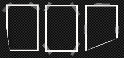 Aufkleber - Set of photo frame picture. Vintage ripped paper for album template, White torn photograph. Old vector on transparent background as a png.