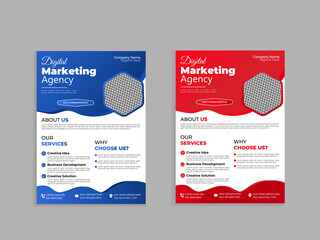 Corporate business flyer template design set with blue and red color. new digital marketing flyer set.