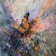 Captivating Butterfly in Vibrant Floral Field Painting