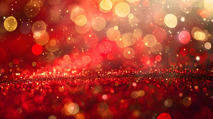 Wall Mural - Sparkling Red and Golden Bokeh Lights for Festive Backgrounds